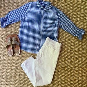 TALBOTS Blue Gingham LS Button Down size 10